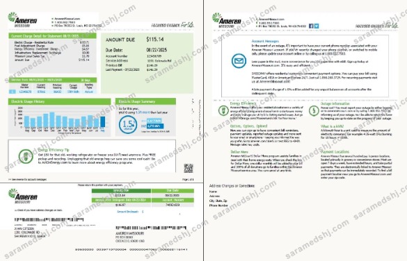 USA Ameren Missouri utility bill template in Word and PDF formats, 2 pages